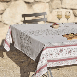 BEAUCAIRE Pink & Ivory Cotton Tablecloth