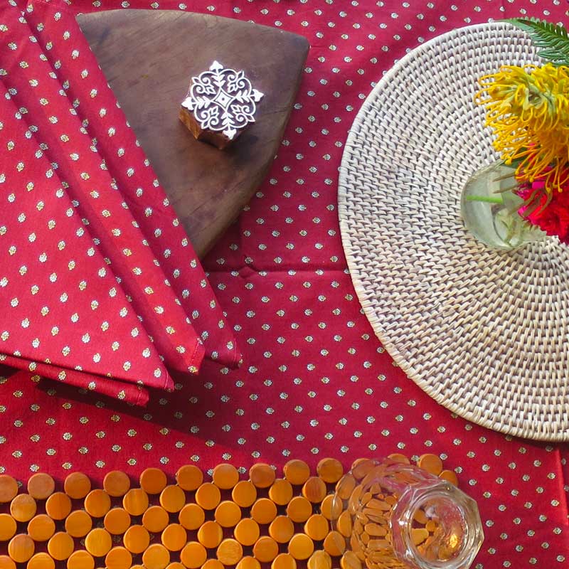 ESTEREL Patterned Red Cotton Tablecloth