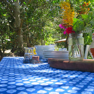 SORMIOU Blue & White Rectangular Cotton Tablecloth
