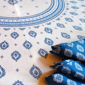 SORMIOU Blue & White Round Cotton Tablecloth