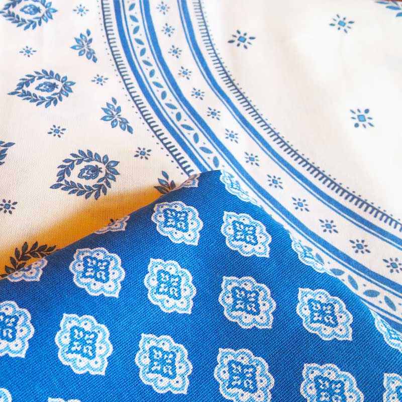 SORMIOU Blue & White Round Cotton Tablecloth